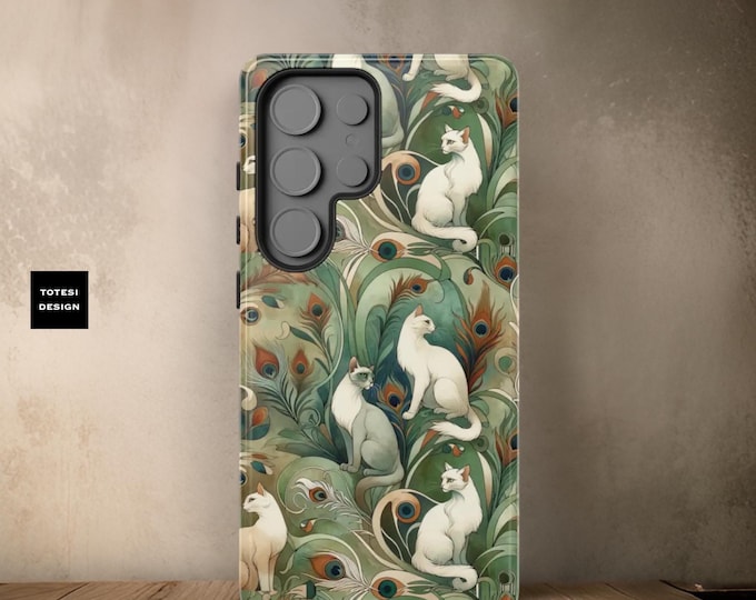 Green Art Deco Cats aesthetic iPhone tough case 16 15 14 13 12 Pro Max Plus Mini |Samsung Galaxy Cases S25 S24 S23 S22 Plus Ultra