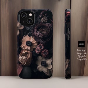 MagSafe Compatible Dark Floral aesthetic iPhone case - MagSafe compatible case- iPhone MagSafe tough case - 13 14 15 Pro Max Plus Mini