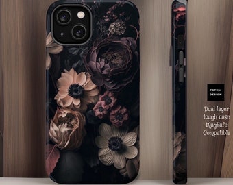 MagSafe Compatible Dark Floral aesthetic iPhone case - MagSafe compatible case- iPhone MagSafe tough case - 13 14 15 16 17 Pro Max Plus Mini