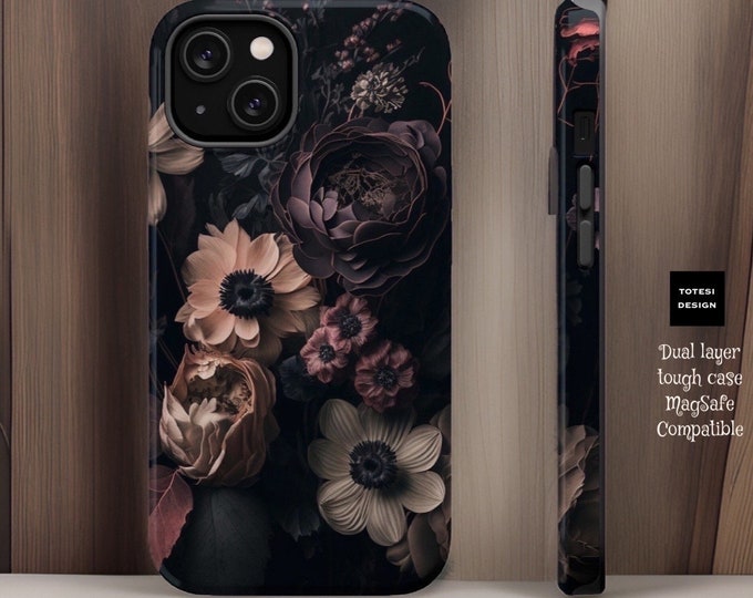 MagSafe Compatible Dark Floral aesthetic iPhone case - MagSafe compatible case- iPhone MagSafe tough case - 13 14 15 16 Pro Max Plus Mini