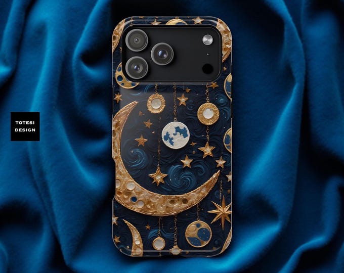 Celestial Magnetic iPhone Cases MagSafe Starry Night Sky Design Moon Blue Glossy or Matte