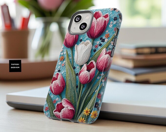 Artsy Tulips Samsung Galaxy S25 S24 S23, iPhone 16 15 14 13 12, Whimsical Cute Flowers, tough sturdy protective  phone cover