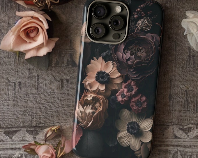 Dark Floral Academia, Samsung Galaxy Tough Case S23 S22 S21 Ultra Plus| ornamental Victorian Gothic Black | Glossy Matte