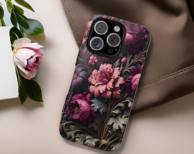 Floral Tough Cases, Phone Cover for iPhone Samsung Galaxy, Dark Moody Art, Glossy or Matte, S24 S23 S22 S21 Plus Ultra, 16 15 14 13 12 Pro