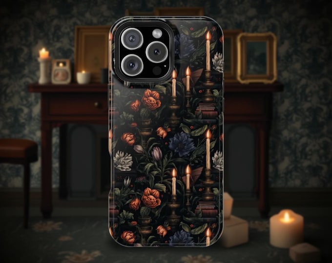 Phone Case, Dark Academia Gothic Magnetic Tough Case for iPhone 13 14 15 16 Pro Max, Pro, Mini, Plus | Glossy or Matte Halloween Party