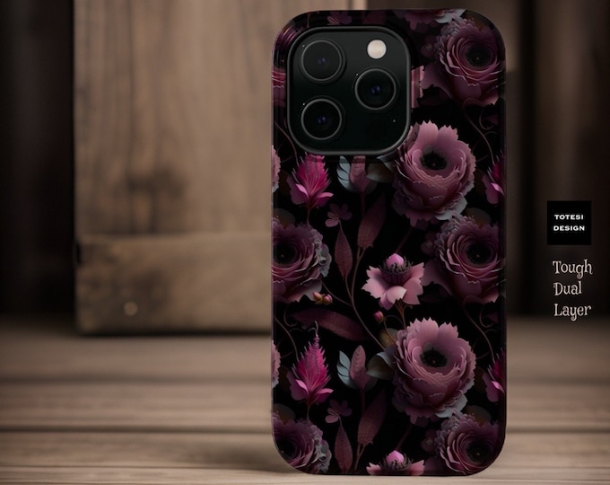 Dark Floral bold moody aesthetic Magnetic compatible case 13 14 15 Pro Max Plus Mini