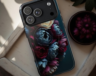 Moody Winter Dark Academia Goth  Flowers Magnetic Tough iPhone Case,