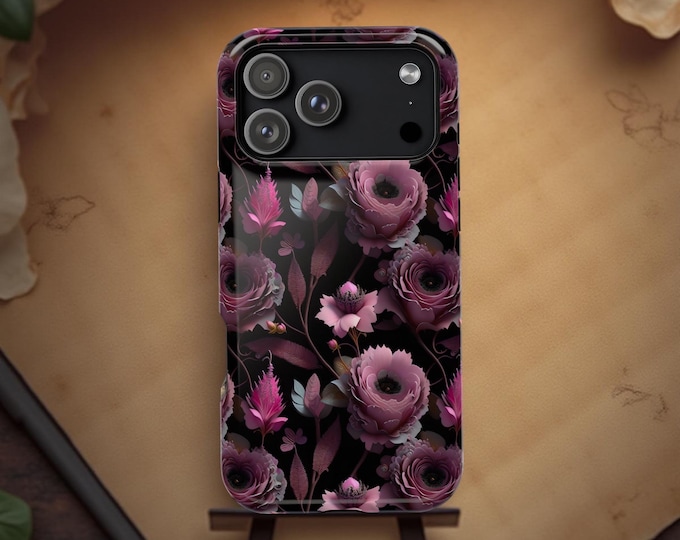 Dark Floral bold moody aesthetic Magnetic compatible case 13 14 15 Pro Max Plus Mini