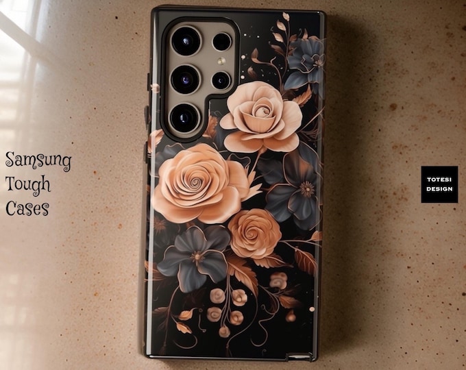 Romantic Floral Roses Dark Goth Samsung Galaxy Tough Case S24 S23 S22 S21 Ultra Plus| ornamental Victorian Gothic Black | Glossy Matte