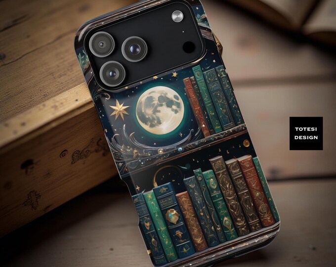 Celestial Bookshelf iPhone MagSafe Case, Witchy Book Stuff, Spell Books, magnetic Apple MagSafe compatible