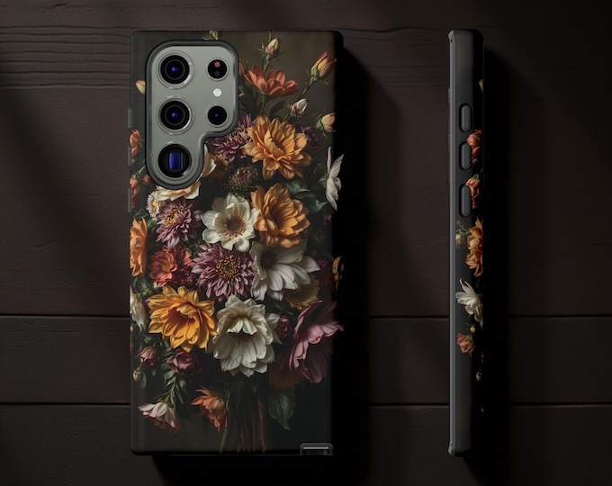 Goth Romantic Dark Floral Academia, iPhone Tough Case 11, 12,13,14 15 16 Pro Max Plus Samsung S25 S24 S23 S22| Gothic Glossy or Matte