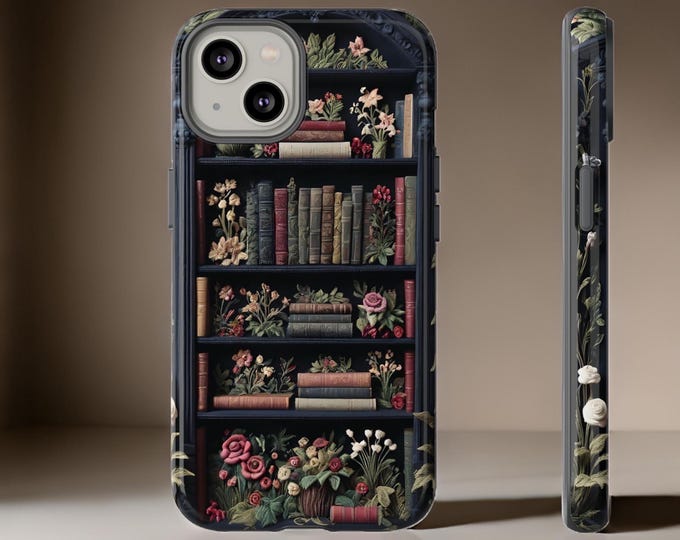 Library Book Phone Cases Goth dark academia books floral bookish iPhone  Samsung S25 S24 S23  S22 Plus Ultra 16 15 14 13 12 11 Pro Max Plus