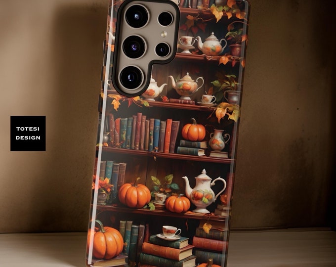 Fall Cozy Books Pumpkins Teapots Bookcase Literary Samsung Galaxy  tough case S24 S23 S22 S21 Plus Ultra  | Glossy or Matte