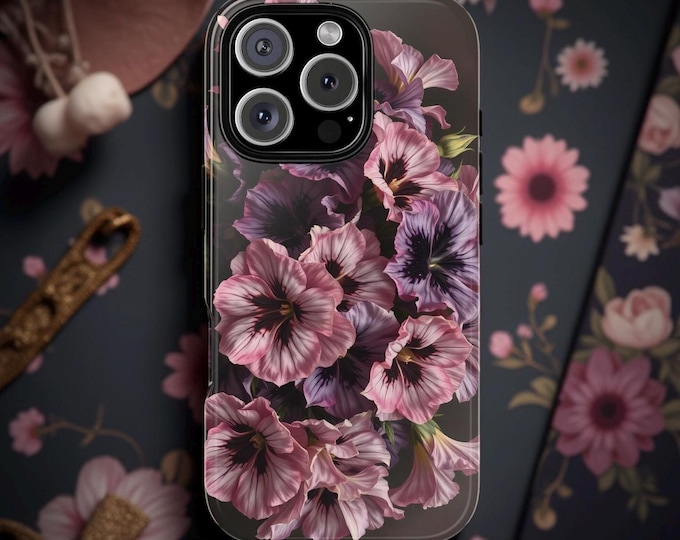 Dark Floral Academia, iPhone Tough Case 11, 12,13,14 15 16 Pro Max Plus Samsung Galaxy| Gothic moody floral,Glossy or Matte