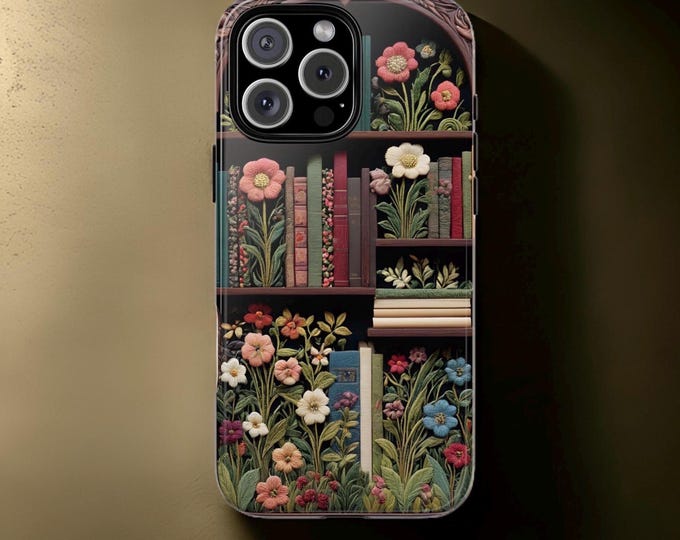 Whimsical cute Books Floral Phone Cases, iPhone 16 15 14 13 12 11,  Google Pixel, Samsung Galaxy S24 S23 S22, Gift for book lover, reader