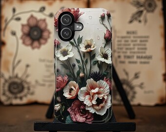 Chic Floral Art MagSafe iPhone Case: Dual Layer, Glossy or Matte