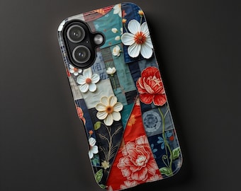 Vintage Flowers Phone Case | Tough Protective Retro Quilt Unique Art Samsung iPhone Phone Case