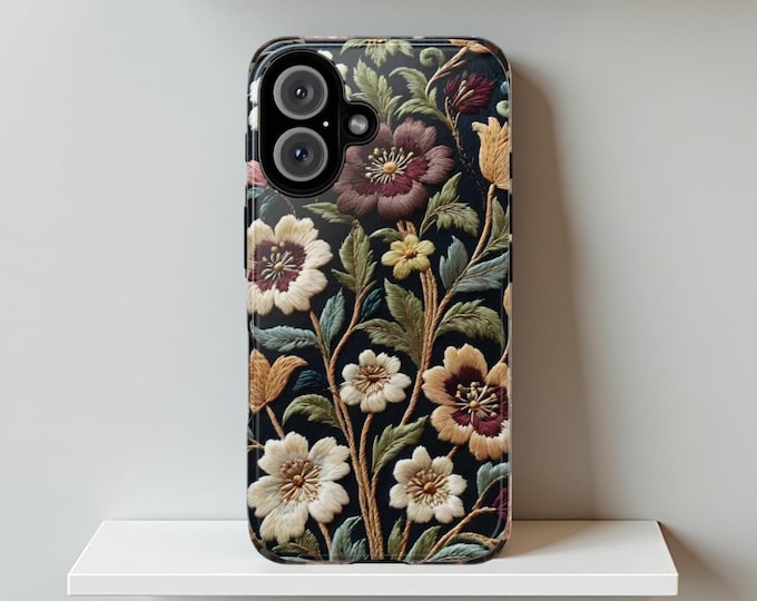 Tough Cases - Vintage Floral Aesthetic iPhone Samsung Galaxy Case, Botanical Victorian Style, 16 15 14 13 S25 S24 S23