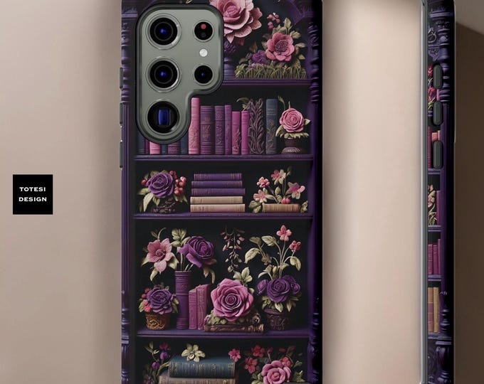 Goth dark academia books floral bookish book nerd iPhone  Samsung, Google, books phone case, 16 15 14 13 12 11 S24 S23 S22| Gift book worm