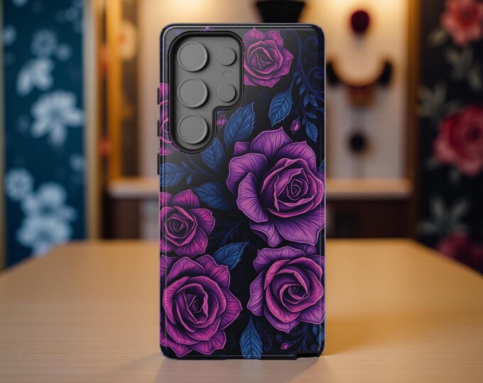 Floral Tough Phone Case, Samsung S25 S24 S23 S22, iPhone 16 15 14 13 12 11 Pro Max Plus, Google Pixel Case