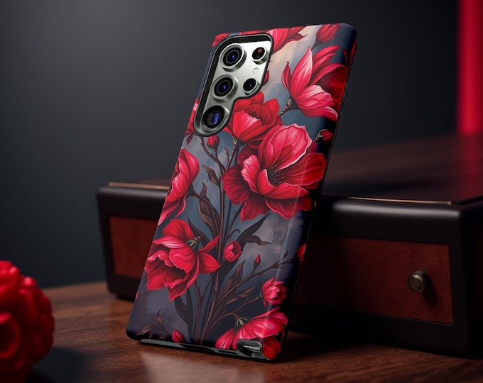 Dark Red Floral Phone Case | Tough Botanical Art