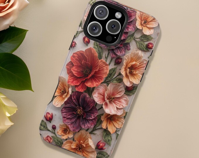 MagSafe iPhone Tough Case Flowers Unique Boho Art iPhone tough phone cases 16 15 14 13 12  Plus Pro Max Mini Glossy matte  Gift for birthday