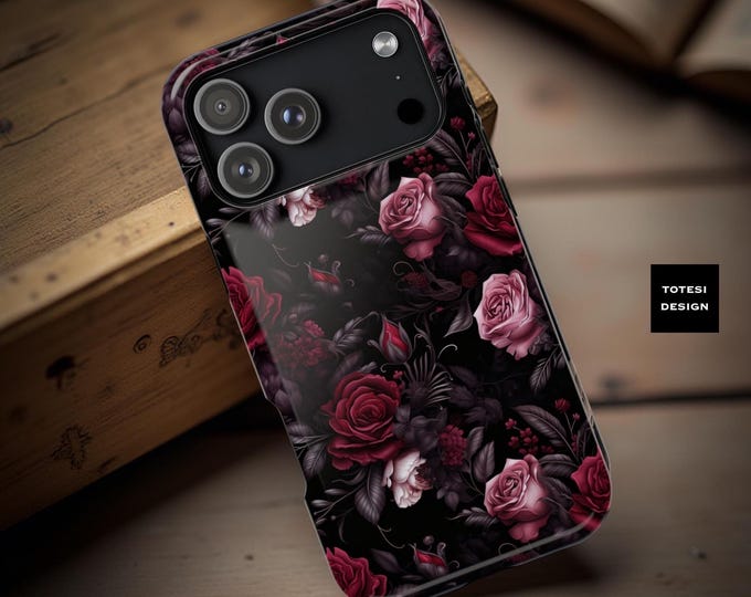 Dark Berry Roses iPhone MagSafe Case: Gothic Floral Tough Case