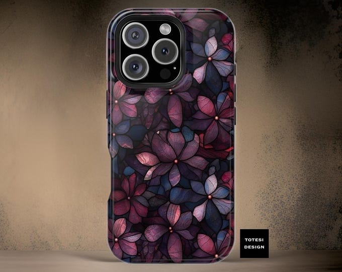 Dark Berry Floral Mosaic Art aesthetic Magnetic iPhone case - Magnetic  case - 16 15 14 13 Pro Max Plus Mini | Glossy or Matte