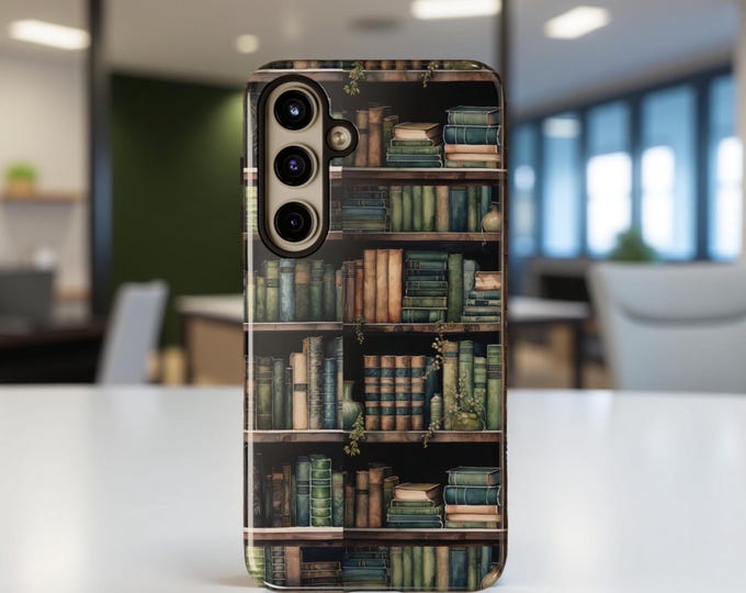 Bookshelf Phone Cases, Cute Green Library Books Phone Cases, Book Worm Reader Student Gift, Samsung Galaxy S25 S24 S23 Ultra, iPhone 16-11