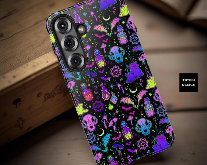 Halloween phone case bats skulls Neon iPhone Samsung Tough Cases