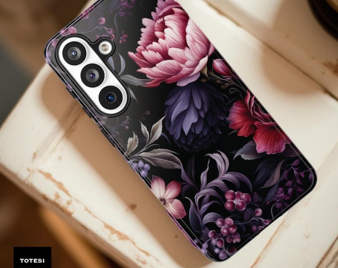 Gothic Floral Phone Case, Dark Academia Style, Dual Layer Tough Case
