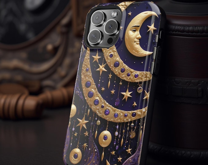 Purple gold Celestial Art Stars Moon Crescents iPhone MagSafe Magnetic iPhone Cover 17 16 15 14 13