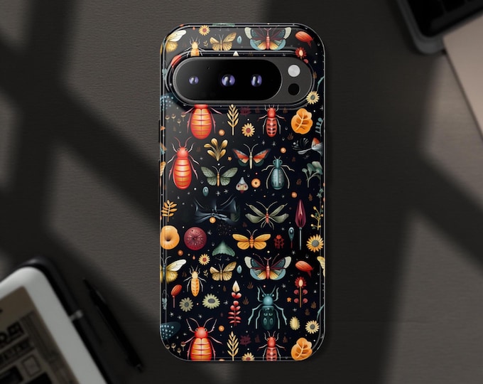 Gothic Insect Tough Phone Cases, Nature Bug iPhone Samsung Galaxy Cover, Black Abstract Design, Goth Accessories, Durable Phone Protectors,
