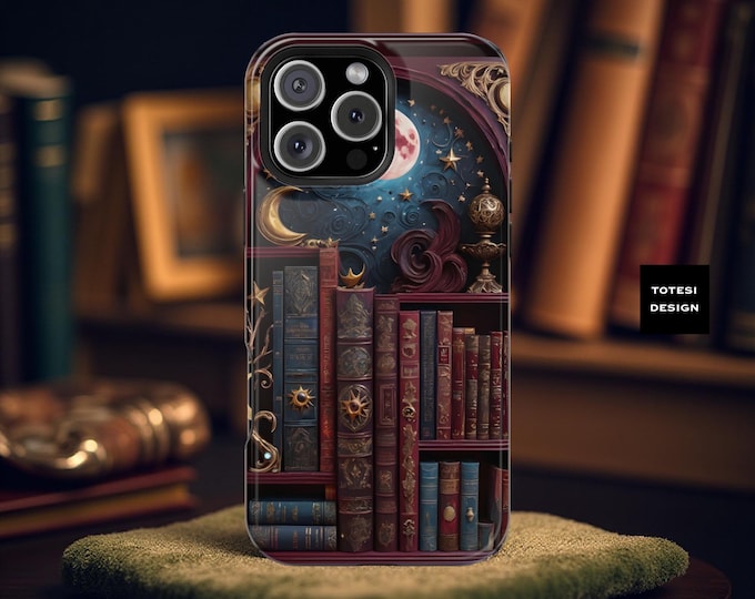 Magical Celestial Dark Academia Books Bookshelf MagSafe iPhone Tough Case | iPhone Models 16 15 14 13 Peo Max Plus, Bookworm
