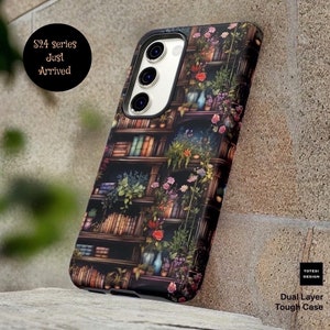 Book Case Shelves iPhone 16 15 14 13 12 11 Pro Max Plus Garden Winter Whimsical Dark Academia, Samsung Galaxy S25 S24 S23 S22 S21 Plus Ultra