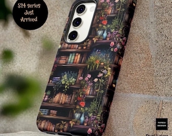 Book Case Shelves iPhone 16 15 14 13 12 11 Pro Max Plus Garden Winter Whimsical Dark Academia, Samsung Galaxy S25 S24 S23 S22 S21 Plus Ultra