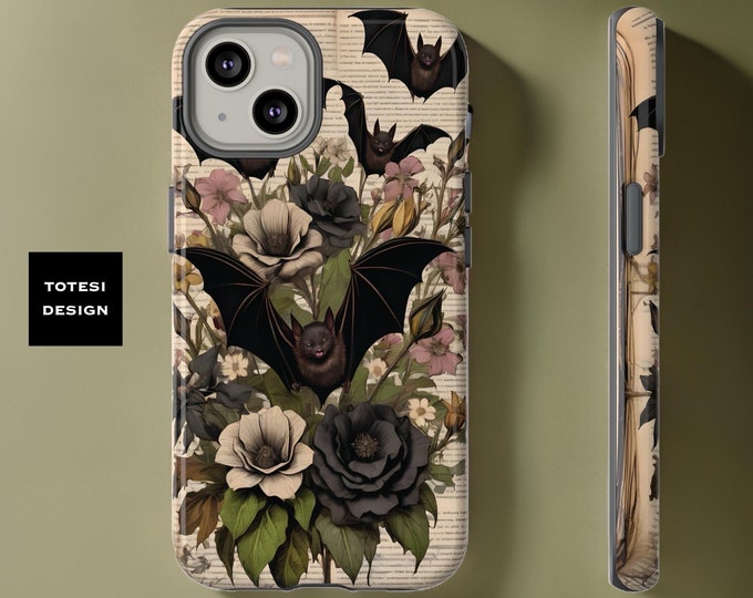 Gothic Bats Flowers Vintage iPhone cases 16 15 14 13 12 11  glossy matte |S25  S24 S23 S22 S21 S20 Plus Ultra