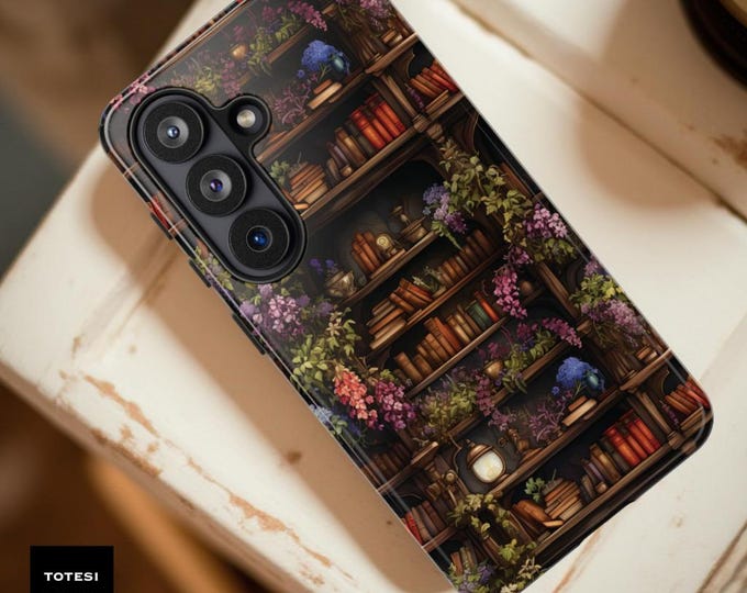 Bookshelf Whimsical Phone Case: Dark Academia, Bibliophile Gift