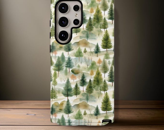 Green Nature Forest Trees Watercolor Art | iPhone 11,12,13,14,15.16  Pro Max, Mini| Samsung Galaxy S24 S22 S23 Plus Ultra |Glossy or Matte