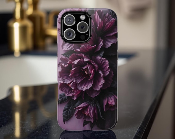 Purple Dark Floral Academia, Samsung Galaxy  tough phone cases S25 S24 S23 Plus, Ultra|iphone 16 15 14 13 12 11 Pro Max Plus Google Pixel 9