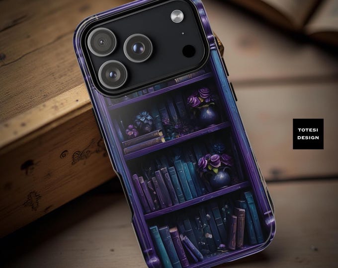 Dark Academia Bookshelf Floral Phone Case: Goth Bookish Design