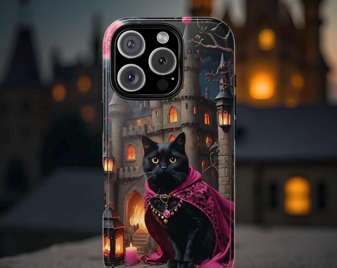 Black Cat phone case Witchy Goth Castle iPhone Tough Case | Princess Purple Cute | Samsung Galaxy S25 S24 S23 S22, Daughter Birthday Gift