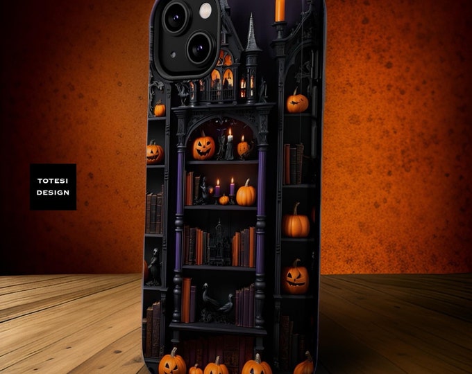 Gothic Halloween pumpkins books iPhone case Magnetic iPhone case Dark Academia aesthetic 13 14 15 16 Pro Max Plus Mini Glossy Matte