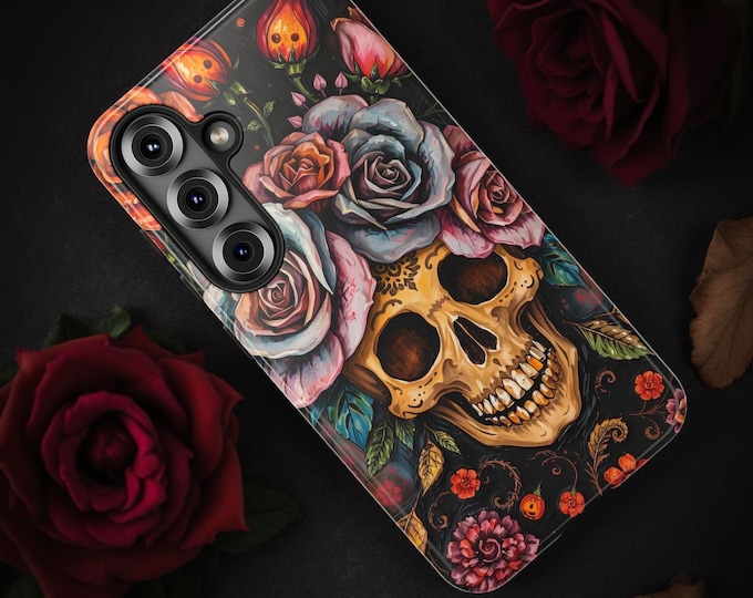 Tough Cases, Halloween Skulls Gothic Flowers, Daughter Gift, Dual Layer Phone Cover