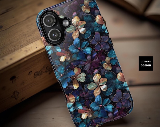 Dark Floral Mosaic Tough Phone Case: Impact-Resistant, Dual Layer