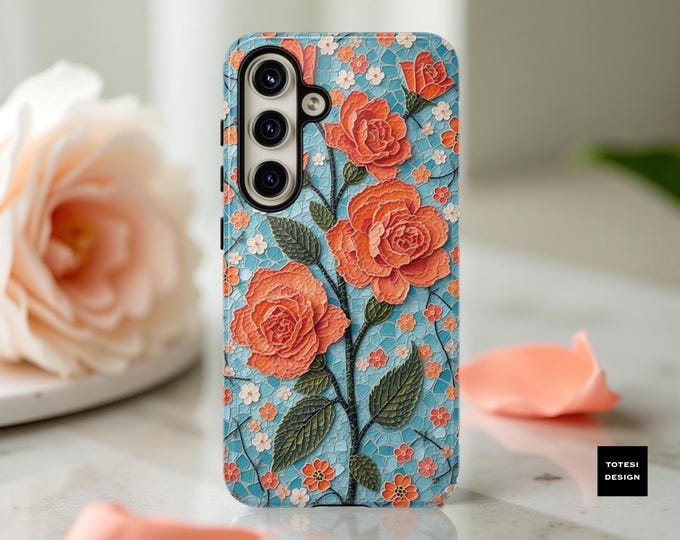 Tough Cases, Unique Rose Flower Aesthetic Phone Case, Samsung Galaxy S25 S24 S23, iPhone 16 15 14 13 12, Whimsical Cute Artsy, Art Phone