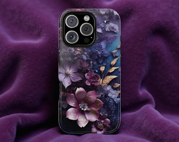 Dark Violet Floral Samsung Galaxy iPhone Google Pixel Purple Tough Case S25 S24 S23 | Abstract floral Art