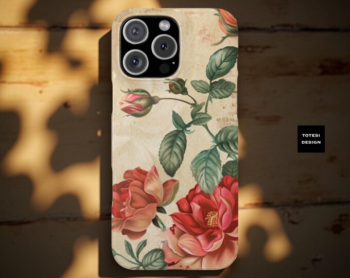 Slim iPhone Case, Vintage Roses Spring Phone Accessory, Birthday Gift, Slim Phone Cover, Floral Phone Shell