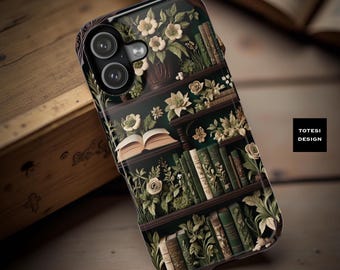 Floral Bookshelf iPhone Case: Whimsical Book Lover MagSafe Cover
