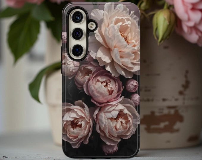 Peony Floral Phone Case: Chic Moody Design, Dual Layer